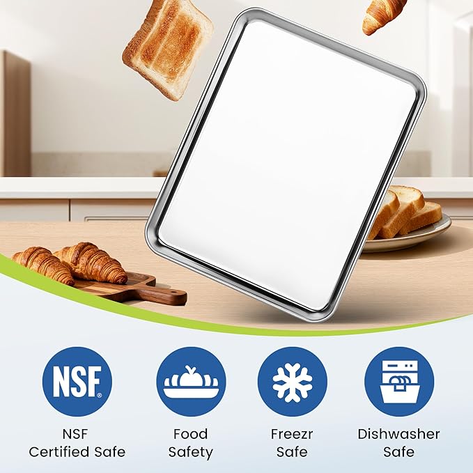 6 Pack Stainless Steel Baking Sheet Pans, 16" L × 12" W × 1" H Cookie Sheets for Toaster Oven, Rust-Resistant, Dishwasher Safe