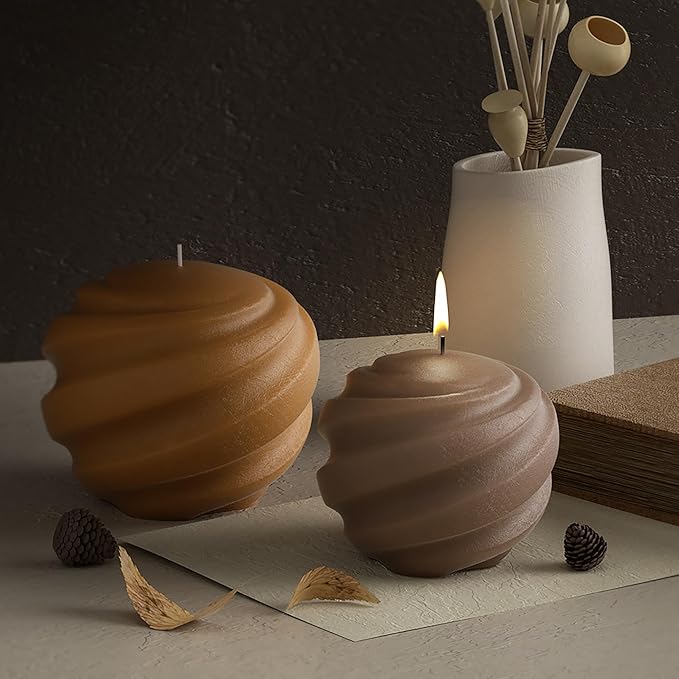 2 Pack Wave Candle Spiral Ball Resin Casting Mold Making Molds Silicone Mold for Candle Home Decorate Candle Making 3D Animal Mold