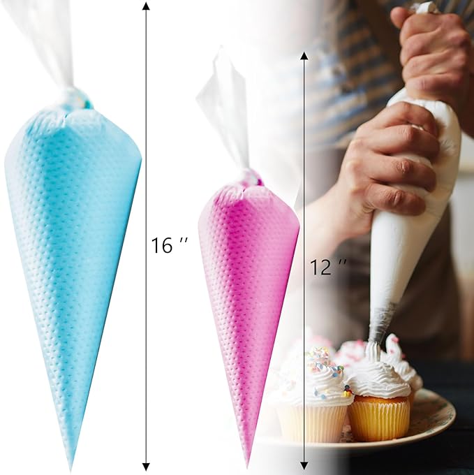200 Pcs Piping Bags 12 & 16 Inch, Thick Disposable Pastry & Frosting Bags Anti-Burst Icing Bags for Cake Decorating, Cookies, Cupcakes