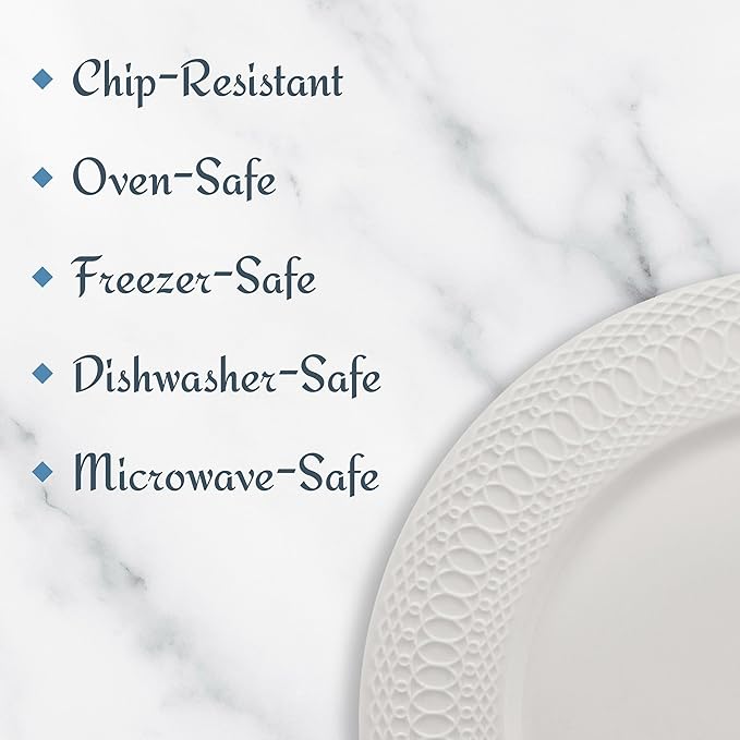 Mikasa Levi 40 Piece Bone China Dinnerware Set, Embossed Plates Bowls, Chip-Resistant, Lightweight, Elegant and Durable, Service for 8, White