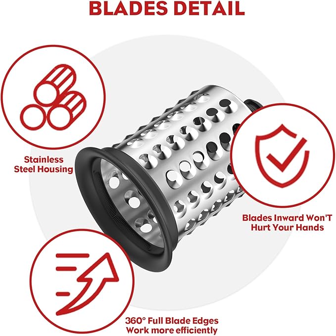 Stainless Steel Slicer Shredder & Cheese Grater Attachment for Kitchenaid Stnad Mixer - 4 Blades Salad Maker with Grinding Powder Function by FGREEBLE