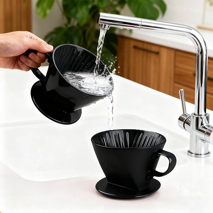 Handmade Pour Over Ceramic Coffee Dripper - Authentic Brewing Experience for Camping, Office, and Home (Black)