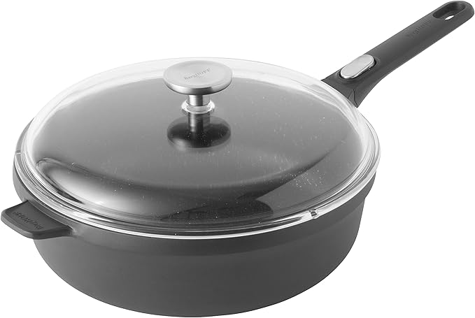 BergHOFF GEM Non-Stick 11" Sauté Pan 4.6qt., Stay-Cool Detachable Handle, Glass Lid, Ferno-Green, Non-Toxic Coating, Ovensafe