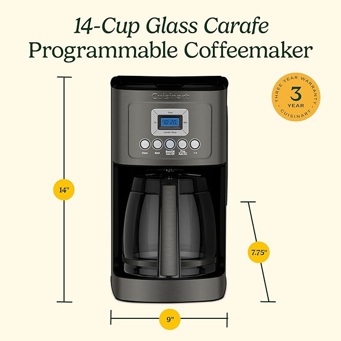Cuisinart 14-Cup Coffee Maker, Programmable PerfecTemp Glass Carafe Coffee Machine with 1-4 Cup Setting, Brew Strength Control and Brew Pause, Stainless Steel, DCC-3200BKSNAS, Black