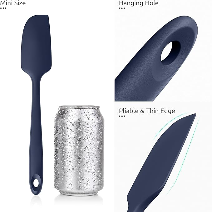 U-Taste Small Mini Silicone Spatula: 9×2inch 600ºF Heat-Resistant Food-Grade Jar Scraper for Kitchen Use, Non-Stick Seamless Flexible Baking Utensil for Mixing, Scraping Jam in Bowl (Midnight Blue)