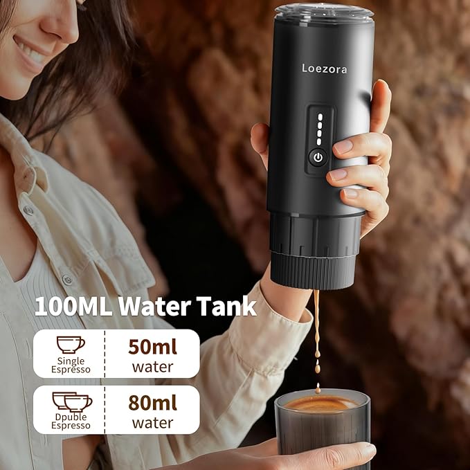Leozora 20Bar Portable Espresso Machine, 7500mAh USB-C Rechargeable, 3-in-1 for Ground Coffee & Nespresso/DG Capsules, Stainless Steel Travel Coffee Machine for Camping, Car, Office,Black
