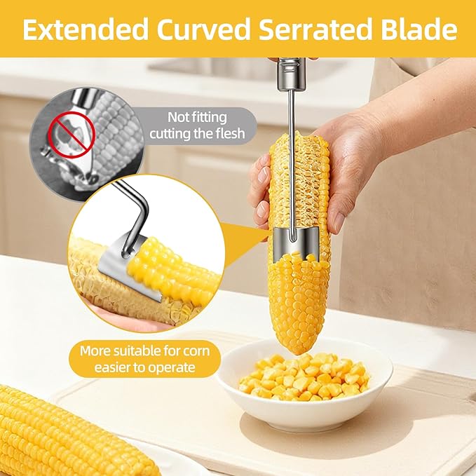 Easy Corn Peeler & Stripper Tool, Nobineck 2-Pack with Corn Fork, Stainless Steel Serrated Blade for Effortless Kernel Removal, Ideal Kitchen Gift.