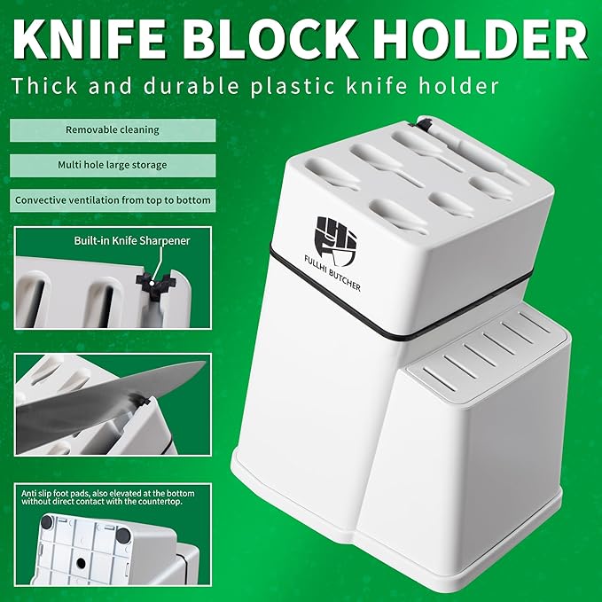 FULLHI 8pcs block Knife Set,chef's Knves Set with Block and Sharpener, Kitchen Knife Set,Multi-colour Handle, Gifts for Men Women