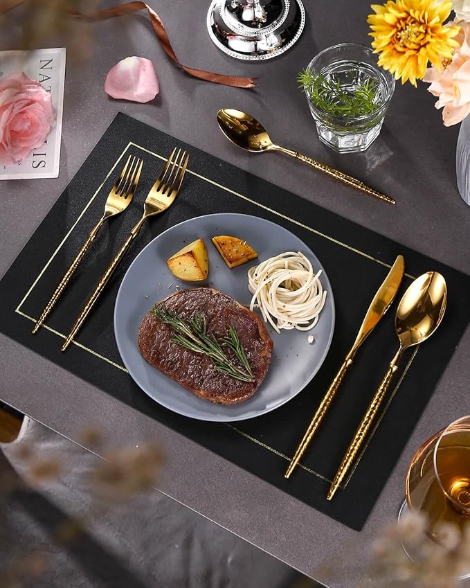 Lemeya 20-Piece Hammered Gold Silverware Set,18/10 Stainless Steel Forging Heavy Duty Cutlery Set for 4, Luxury Unique Flatware Set,Spoons and Forks Set,Mirror Polished,Dishwasher Safe