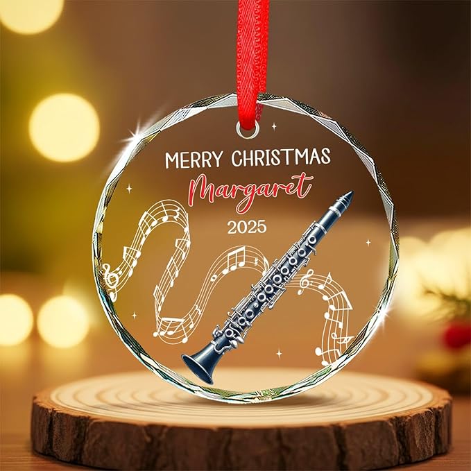 Clarinet Player Christmas Glass Ornament, Personalized Clarinet Xmas Ornament Gifts for Musical Instrument Player, Clarinettist Christmas Keepsake, Custom Text & Name Musician Glass Ornaments 2025