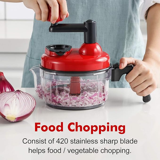 Geedel Hand Food Chopper, Quick Manual Vegetable Processor, Easy To Clean Rotary Dicer Mincer Mixer Blender for Onion, Garlic, Salad, Salsa, Nuts, Meat, Fruit, Ice, etc
