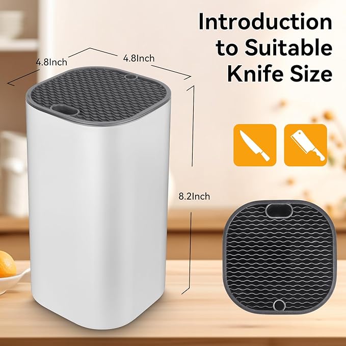 Ninonly Knife Block Without Knives 2 in 1 Universal Square Knife Holder for Kitchen with Scissors Slot Space Saving Detachable Kitchen Knife Storage