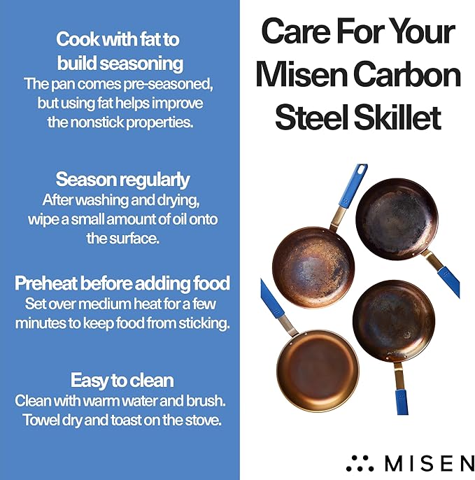 Misen 8 Inch Pre-Seasoned Carbon Steel Fry Pan – Lightweight, Even Heating, Heat Retention – Oven Safe to 500°F – Ideal for Searing, Sautéing, and Frying – Versatile Durable, Easy to Clean