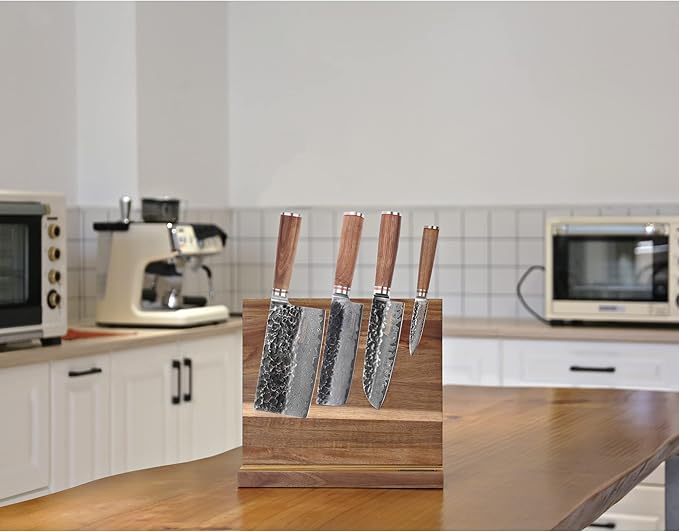YOUSUNLONG Magnetic Knife Block - Magnetic Knife Holder - Magnetic Knife Stand - Double Sided Magnetic Acacia Wood - Holds 10 inch knives - Large Cutlery Display Stand and Storage Rack