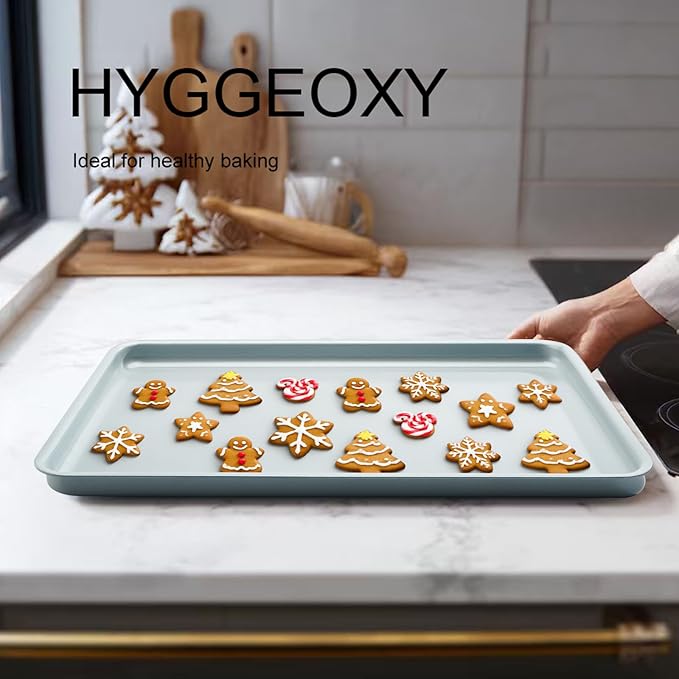 Ceramic Baking Sheet Pan, Cookie Sheets for Baking, Naturally Non-Toxic Ceramic Coating, 2.2mm Thick oven trays for cooking, PTFE & PFOA Free, 15x10"