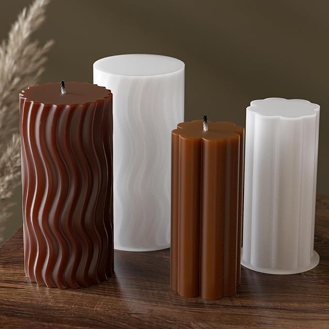 2 Pack Stripe Cylinder Pillar Spiral Candle Resin Mold - Resin Casting Silicone Molds for Home Decor & Candle Making Wave Spiral Mold