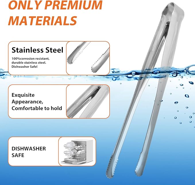 Serving Tongs Kitchen Tongs,Buffet Tongs, Stainless Steel Food Tong Serving Tong,small tongs 8 Pack (12 Inch)