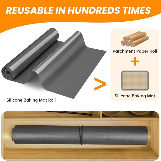 Silicone Baking Mat Roll - Cut to Size Silicone Mat- Non-slip Kitchen Counter Protector Mat, Non-Stick Silicone Pastry Mat, Reusable Air Fryer Linner, Freeze Dryer Mat, Macaron Cookie Baking Mat