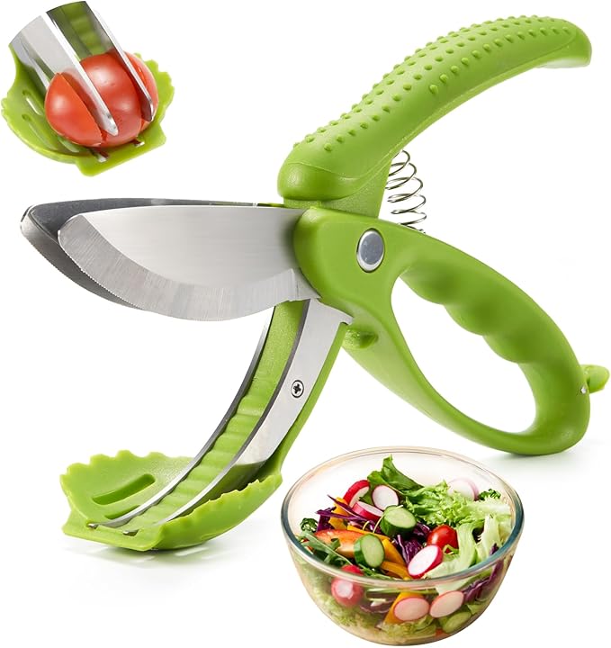 Salad Scissors with Double Blades, Lettuce Chopper for Chopped Salad, Green