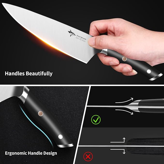 MAD SHARK Knife Set, 17 Pieces Kitchen Chef Knife Set with Block, Precision Forged High Carbon Stainless Steel Ultra Sharp Knives Block Sets, Home Cooking Perfect Cutlery Set Gift Box