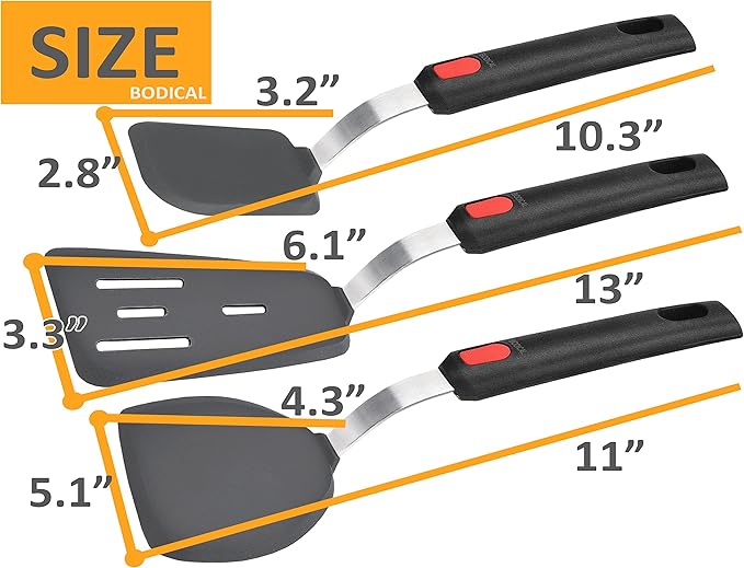 Set of 3, Silicone Spatula Turner,600°F Heat Resistant Cooking Spatulas for Nonstick Cookware, Large Kitchen Utensils BPA Free Rubber Spatula Set for Egg, Pancake, Fish, Burger