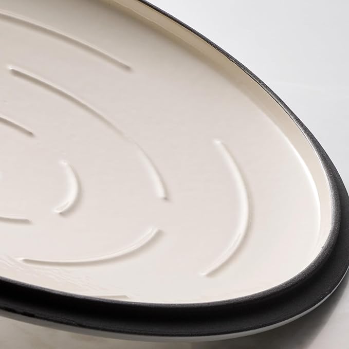Tramontina Bestow Enameled Cast Iron Oval Dutch Oven Pot with Lid, Large 7-quart, Latte (Gold Knob)
