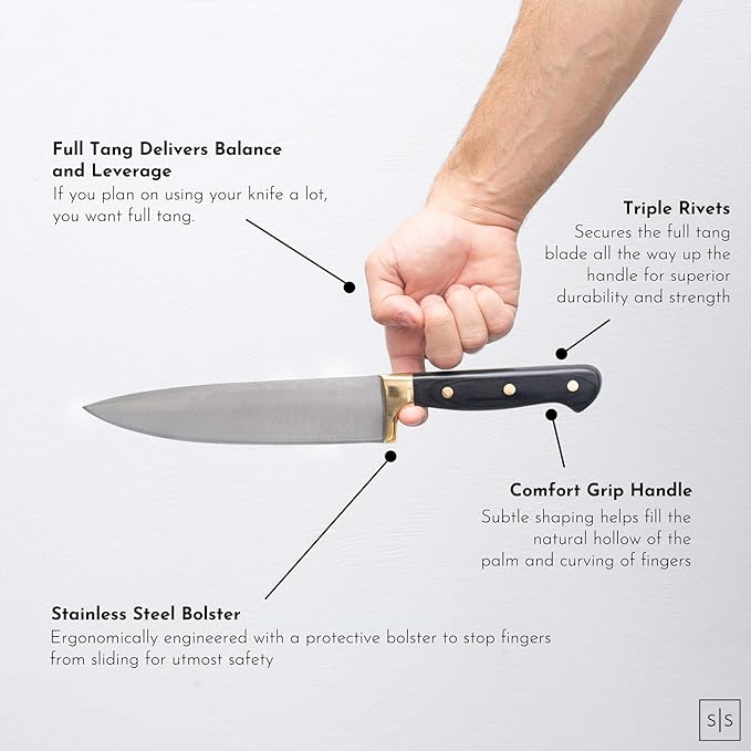 Black and Gold Knife Set with Block - 6-Piece Luxe Kitchen Knives with Block and Sharpener - Modern Black and Gold Kitchen Accessories for Stylish Cooking