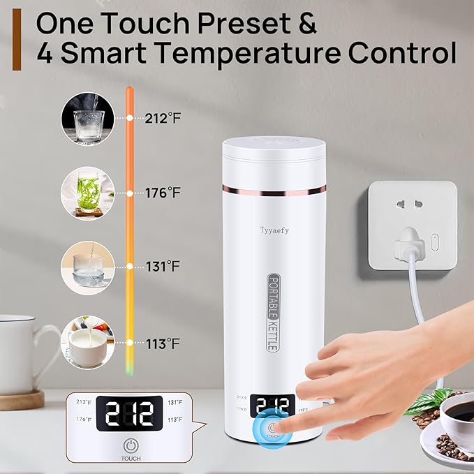 Portable Electric Kettle – Plug-in with Travel Bag, 450mL 304 Stainless Steel, 4 Preset Temp, Rapid Boiling, Auto Shut-Off & Boil-Dry Protection, Home Office Hotel Caravan Dorm Business Trip