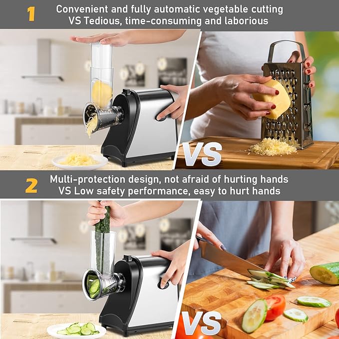Electric Cheese Grater, Salad Maker With 5 Different Blades, 250W Electric Slicer Shredder for Home Kitchen Use, One-Touch Control Electric Grater for Cheeses, Fruits, Vegetables, BPA-Free