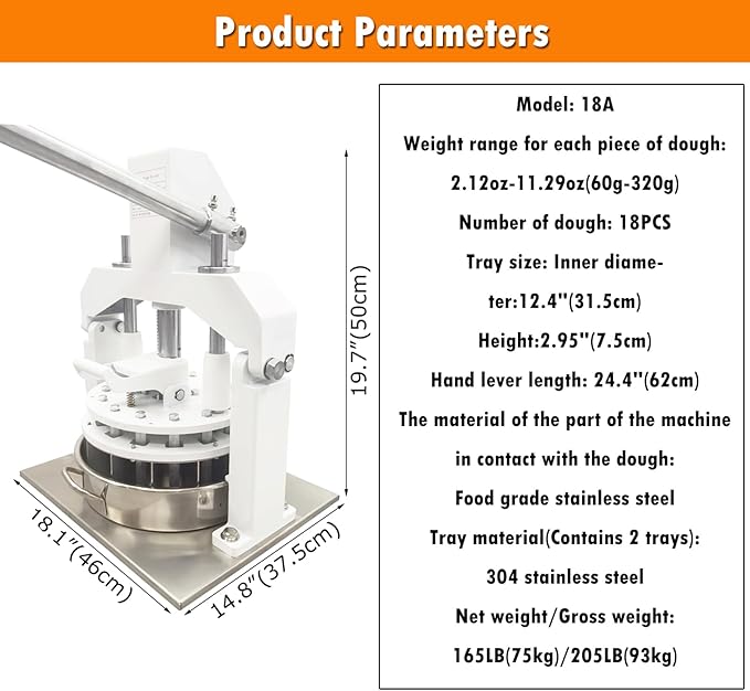 INTSUPERMAI Commercial Dough Divider 18PCS Manual Dough Divider Cutter Desktop Hydraulic Dough DIviding Machine Divider into 2.12oz-11.29oz Dough Ball