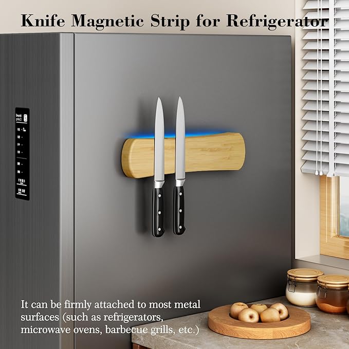 Magnetic Knife Holder for Wall, 10 Inch Bamboo Strong Magnetic Knife Strip, Small Kitchen Storage Space Savers, Rv/Apartment/Farmhouse Accessories Organizer, Housewarming Gifts for New Home