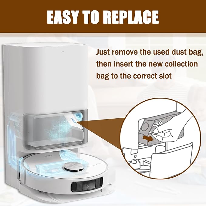 8 Pack Dust Bags Compatible with Dreametch L20 Ultra L10 Ultra L10s Ultra X10 Plus X20 Pro S10 Pro Robot Vacuum, Self-Emptying Base Vacuum Bags Replacement Accessory Parts