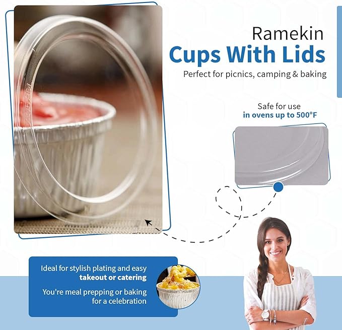 Angel's Peel Lounge 4 oz. Aluminum Foil Ramekin Cup – Disposable Baking Cups for Tart, Souffle, Appetizer-Utility/Cupcake/Ramekin/Muffin (Pack of 50) (Cup with lid)