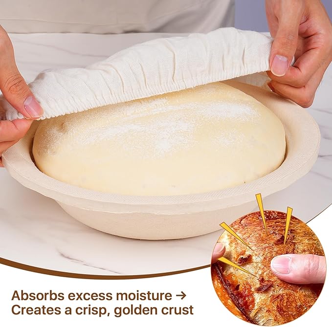 Non-Stick Oval Wood Pulp Banneton Bread Proofing Basket Set, Sourdough Banneton Basket Kit, Bread Making Tool Sourdough Starter Kit with Proofing Bowl, Cover, Dough Whisk, Lame, Scraper