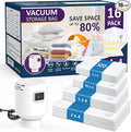 SZO 16 Pack Vacuum Storage Bags With Electric Air Pump,(4 Jumbo/4 Large/4 Medium/4 Small) Vacuum Seal Bags For Clothing Travel, Space Saver bags For Luggage, Blankets,Bedding,Moving Bags