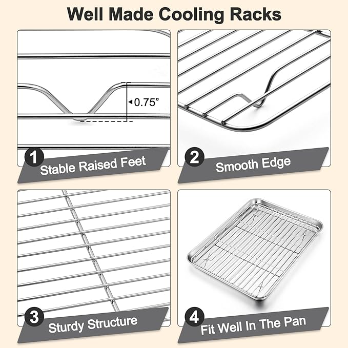 TeamFar Baking Sheet with Rack Set (3 Pans + 3 Racks), 19.6/16/12.5 Inch Stainless Steel Cookie Sheets Baking Pans Trays and Cooling Racks for Cooking Roasting, Non-Toxic & Heavy Duty, Dishwasher Safe
