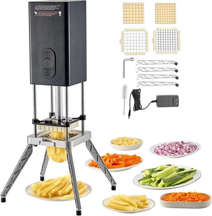 VEVOR Commercial French Fry Cutter, 1/2-Inch 3/8-Inch Blade Stainless Steel Vegetable Fruit Chopper with 2 Replacement Blades, Electric Potato Slicer Dicer for Restaurants & Home Kitchen