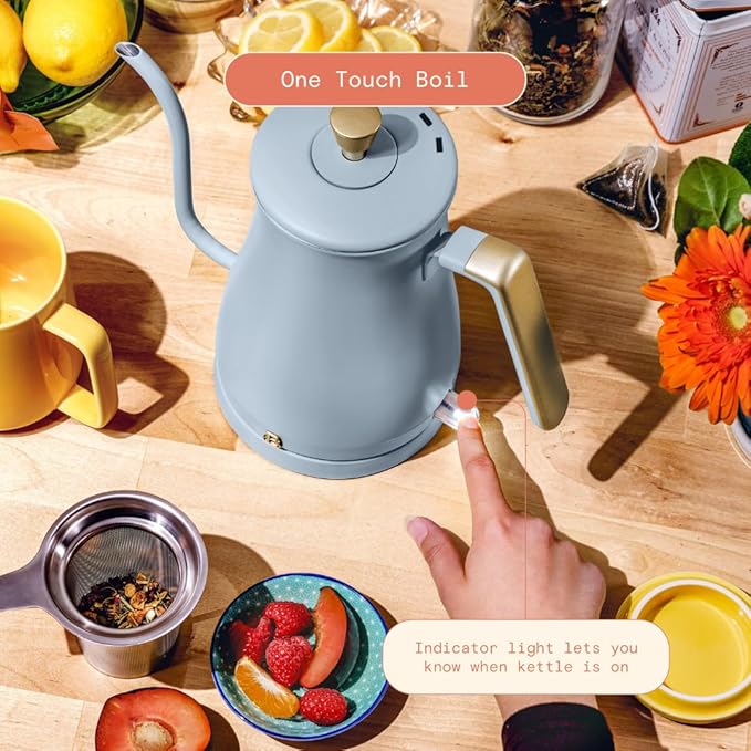 Beautiful 1L Electric Gooseneck Kettle, Precision Pour Spout, 1200W Fast Boil, Auto Shut-Off, Cordless, Stainless Steel, Tea & Coffee Maker with Ergonomic Handle, Matte Finish (Cornflower Blue)