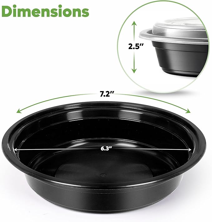 Comfy Package [Case of 150 24 oz. Round Meal Prep Containers Reusable - Microwaveable, Dishwasher and Freezer Safe, BPA-Free, Portion Control and Convenience Food Storage with Lids, Stackable