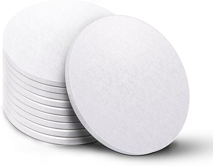 10-Pack Round White Cake Drum Board 12 Inch Sturdy 1/2 Inch Thick Full Wrap Edge Cake Base for Heavy Tiered Cakes(12" White)