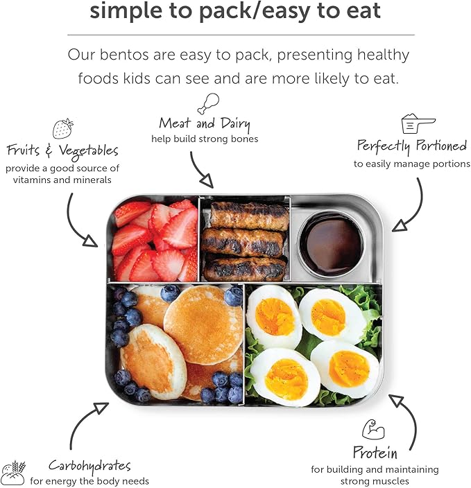 LunchBots Medium Trio II Snack Container - Divided Stainless Steel Food Container - Three Sections for Snacks On the Go - Eco-Friendly, Dishwasher Safe, BPA-Free - Stainless Lid - Blue Dots