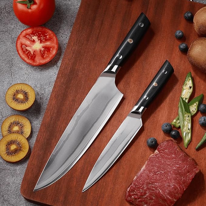 10C Kitchen Knife Set 2pc,8" Chef Knife & 5.5" Utility Knife,VG10 High Carbon Stainless Steel,6-Star Sharp Standard,G10 Black Handle,Love's Gift Box