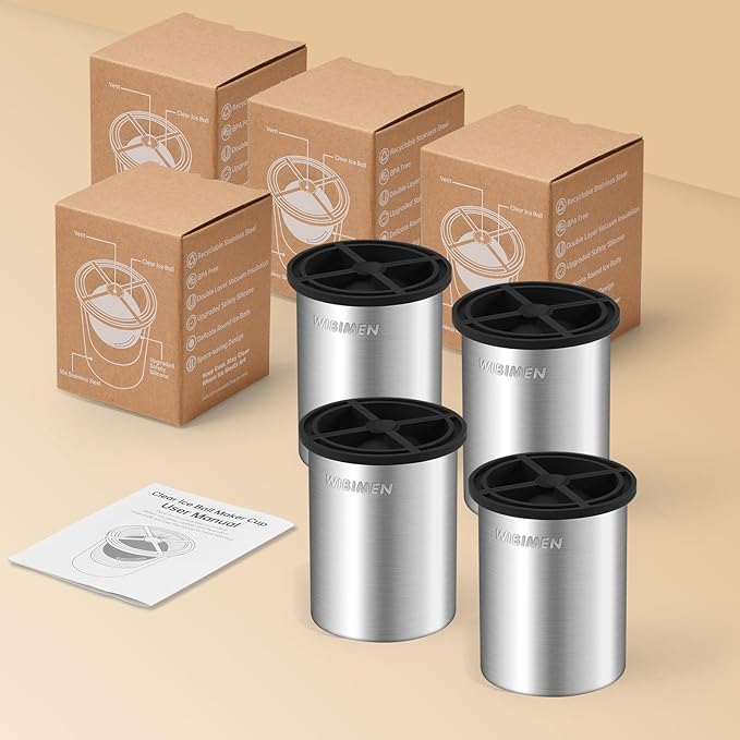 Clear Ice Cube Maker - 2.5" Ball - Stainless Steel Clear Ice Maker - Compact Design - for Whiskey, Cocktails, Bourbon - 4 PACK