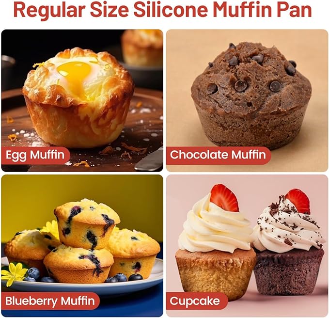 CAKETIME Silicone Muffin Pan, Metal Reinforced Frame Regular Size Cupcake Pan Easy to Move Muffin Pans Nonstick 12 Cups for Baking (2)