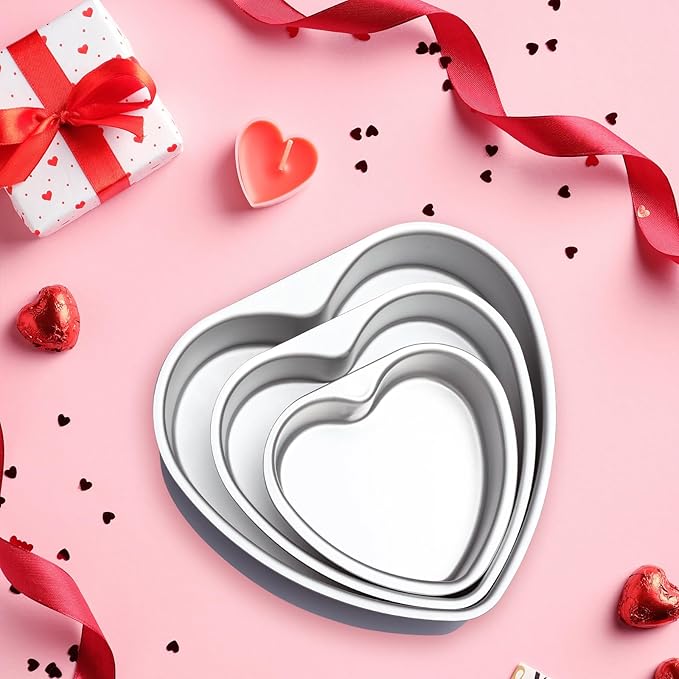 Heart Shaped Cake Pan Aluminum Cake Pans Heart Cake Tin Baking Cake Mold for Valentine's Weddings Birthday Party (3, 6 inch,8 inch,10inch)