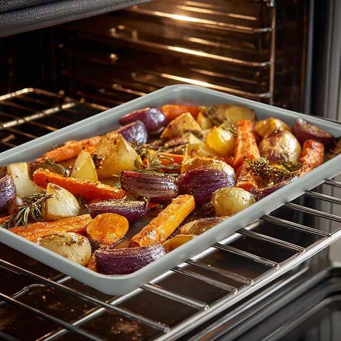 Ceramic Baking Sheet Pan, Cookie Sheets for Baking, Naturally Non-Toxic Ceramic Coating, 2.2mm Thick oven trays for cooking, PTFE & PFOA Free, 15x10"