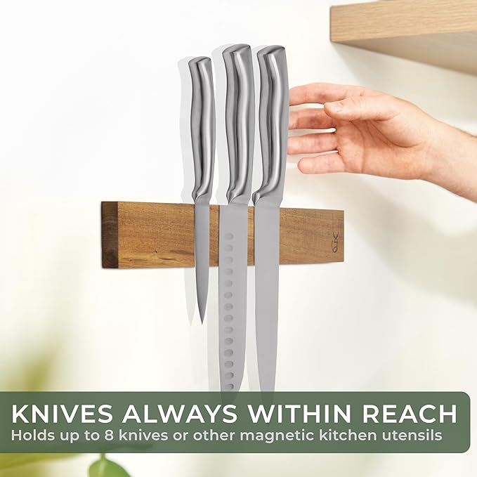 WALDWERK Knife Magnetic Strip (15,7 x 2 in) Mount with Adhesive or Screws - Magnetic Knife Holder for Wall - Magnetic Knife Strip made of Elegant Acacia Wood - Magnetic Knife Holder for Heavy Knifes