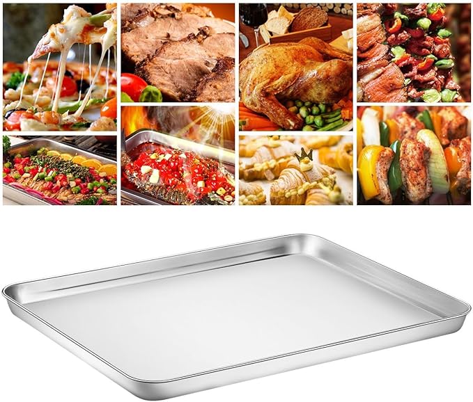 Baking Sheet Set of 4, Yododo Cookie Sheets Metal Stainless Steel Tray Baking Pans, Rectangle Size 16 x 12 x 1 inch, Mirror Polishing & Dishwasher Safe, Non Toxic & Healthy, Rust Free & Easy Clean