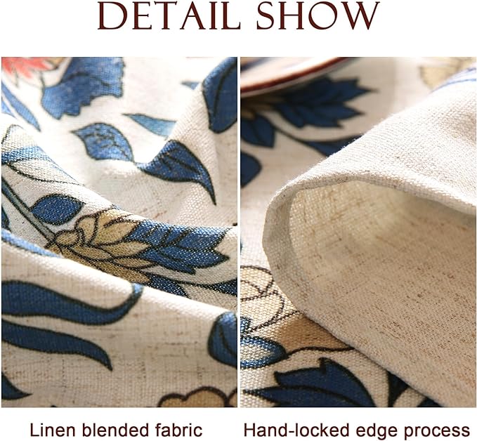 patdrea Designer Blue Tablecloth for Rectangle Table,Vintage Linen with Leaves and Floral Pattern Tablecloths,Farmhouse Decor Cover for Kitchen Dining Christmas,Thanksgiving,63"x87"-Ivar a