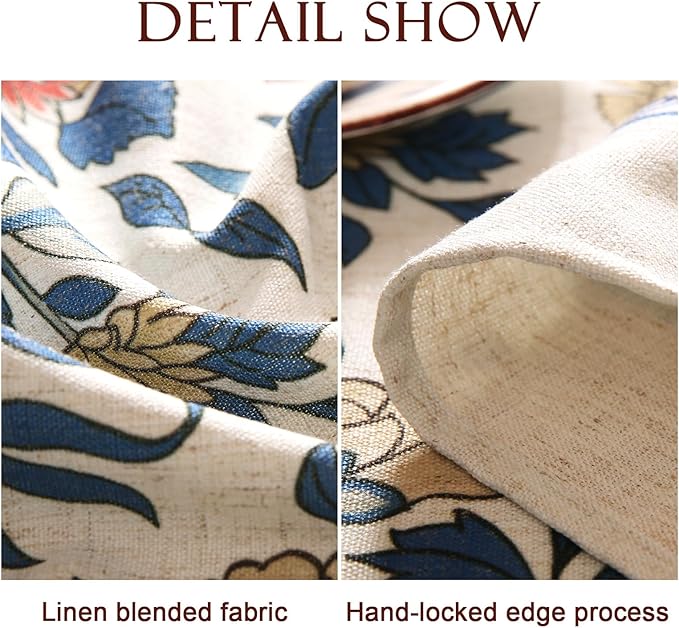 patdrea Designer Blue Tablecloth for Rectangle Table,Vintage Linen with Leaves and Floral Pattern Long Table Cloth,Farmhouse Decor Cover for Kitchen Dining Christmas,Thanksgiving,63"x94"-Ivar a